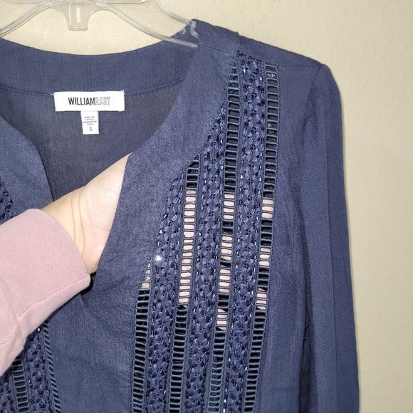 William Rast‎ Women S Fiona Blue Bohemian Beaded Embroidered Bell Sleeve Top - Picture 4 of 13